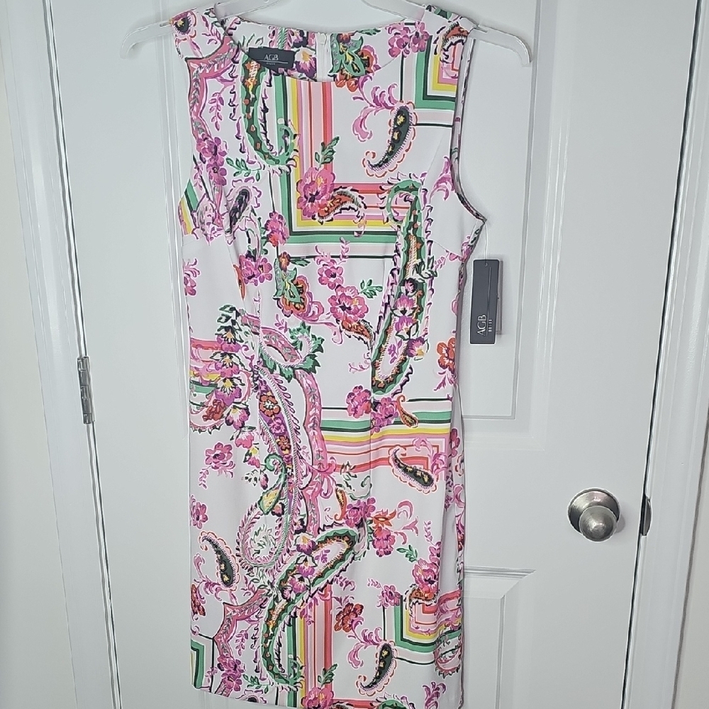 AGB Pink and Green Paisley Midi‎ Dress